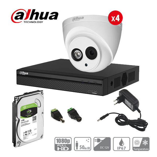 Pachet DVR 4 canale + 4 camere exterior 2MP, IR 50m - Dahua - imagine 1